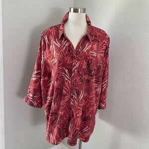 Catherines Womens Plus 2X 22/24W Button Up Shirt 3/4 Sleeve Blouse Top